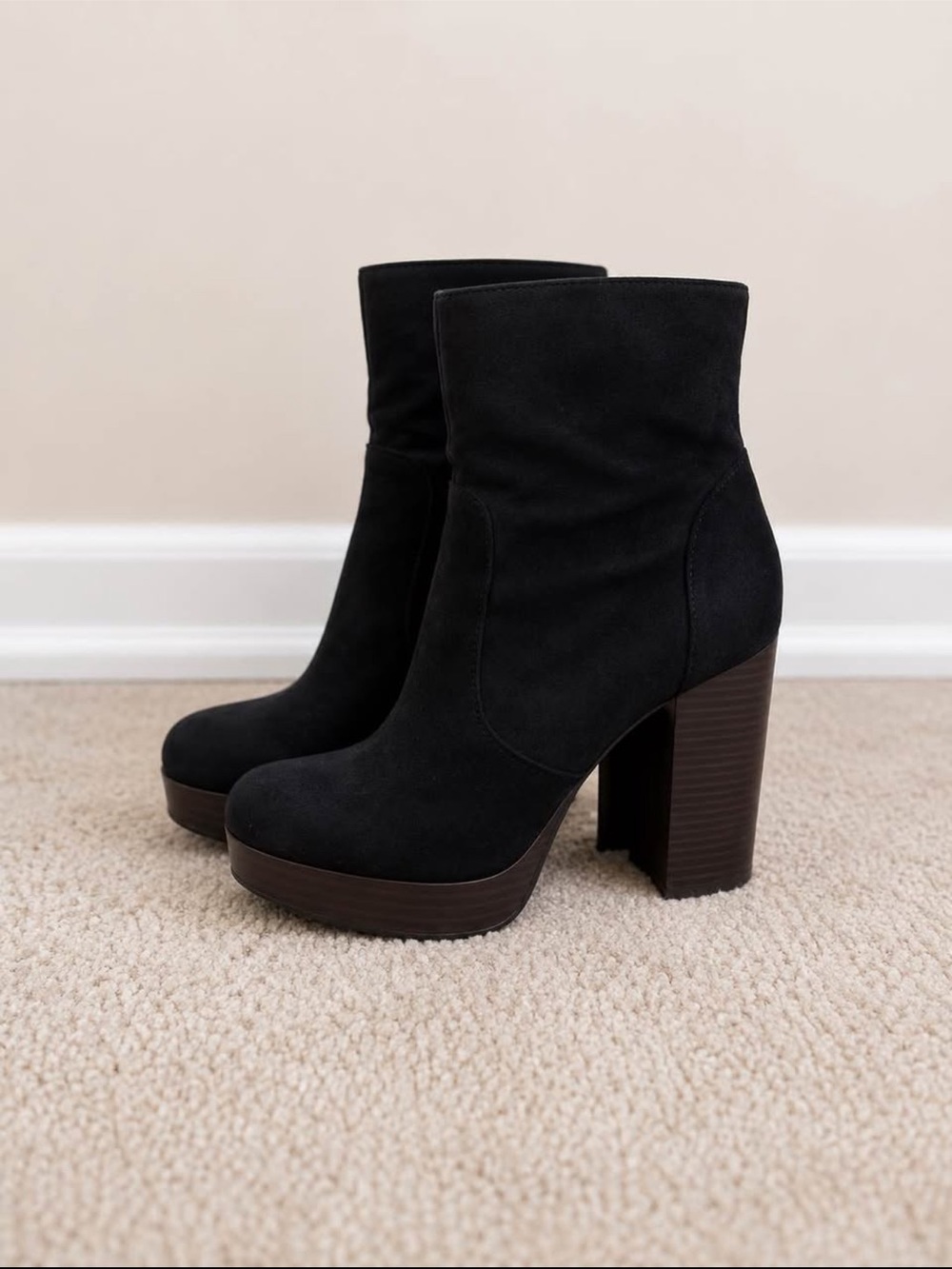 Women’s Black Suede Platform Block Heel Ankle Boots